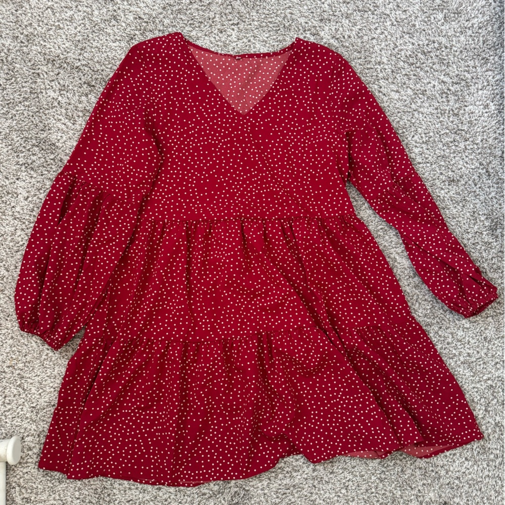 Amazon Red Polka Dot Long Sleeve Dress